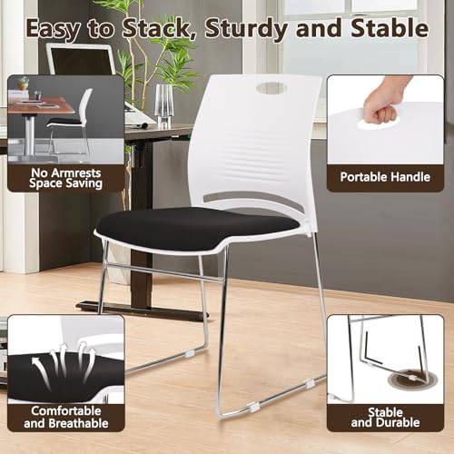 Stacking Home Office Guest Chair, Reception Stackable Chairs with Metal Sled Base, Conference Lobby Waiting, alternate view 6