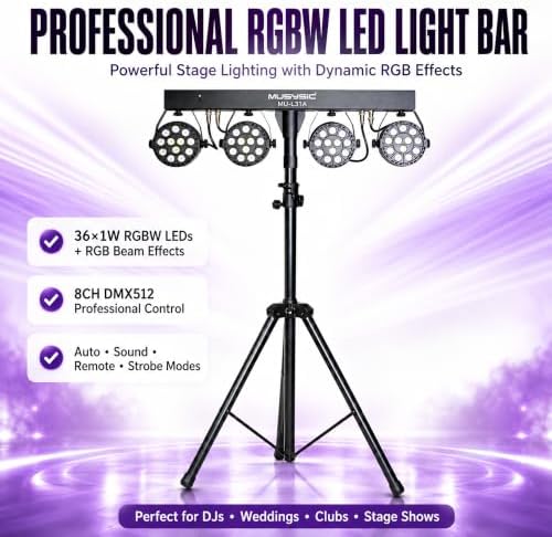 Stage Lights, RGBW Party Lights, DMX LED PAR DJ Lights with Stand, alternate view 2