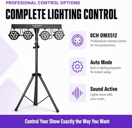 Stage Lights, RGBW Party Lights, DMX LED PAR DJ Lights with Stand, alternate view 4