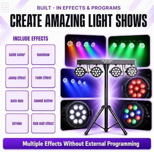 Stage Lights, RGBW Party Lights, DMX LED PAR DJ Lights with Stand, alternate view 5