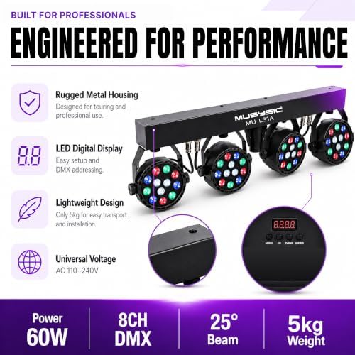 Stage Lights, RGBW Party Lights, DMX LED PAR DJ Lights with Stand, alternate view 6