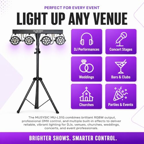 Stage Lights, RGBW Party Lights, DMX LED PAR DJ Lights with Stand, alternate view 7