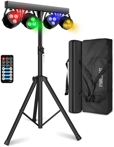 Stage Lights with Stand 120W, Professional DJ Lights Package, RGBW LED 4-Par Gigbar with DMX & Sound-Activated