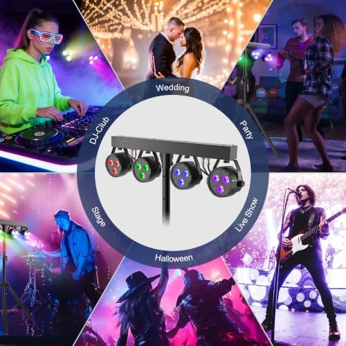 Stage Lights with Stand 120W, Professional DJ Lights Package, RGBW LED 4-Par Gigbar with DMX & Sound-Activated, alternate