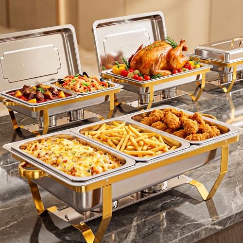 Stainless Steel Buffet Servers and Warmers Set for Wedding, Party, Banquet in Full in 4 Pack Mutiple Pans