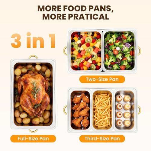 Stainless Steel Buffet Servers and Warmers Set for Wedding, Party, Banquet in Full in 4 Pack Mutiple Pans, alternate view 2