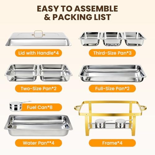 Stainless Steel Buffet Servers and Warmers Set for Wedding, Party, Banquet in Full in 4 Pack Mutiple Pans, alternate view 7