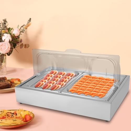Stainless Steel Buffet Serving Tray with Ice Pan, 3.17Qt Catering Supplies Buffet Display for Sushi, Salad, alternate view 4