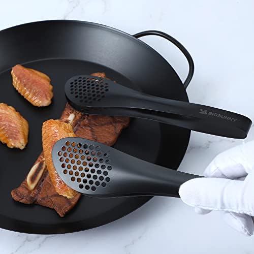 Stainless Steel Buffet Tongs - Kitchen Food Tong for Cooking and Serving (Black - 9" Serving Tongs) in Black, alternate view