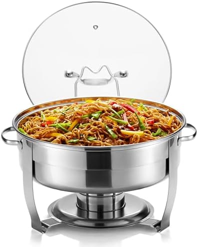 Stainless Steel Chafing Dish, Glass Lid, Buffet Server, 4.5 Qt