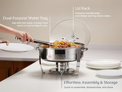 Stainless Steel Chafing Dish, Glass Lid, Buffet Server, 4.5 Qt, alternate view 2