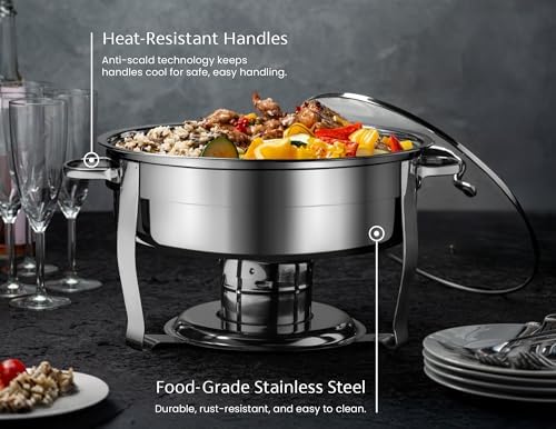 Stainless Steel Chafing Dish, Glass Lid, Buffet Server, 4.5 Qt, alternate view 5