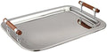 Stainless Steel Large Rectangular Tray with Wood Handles, 22 by 15.5-Inch, Silver in Silver