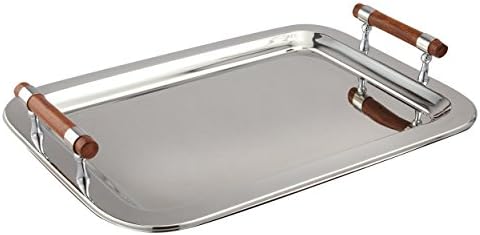 Stainless Steel Large Rectangular Tray with Wood Handles, 22 by 15.5-Inch, Silver in Silver