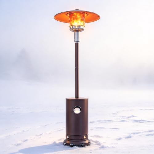 Stainless Steel Propane Outdoor Patio Heater with Wheels 48000 BTU in Brown