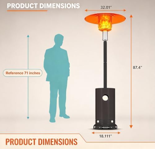 Stainless Steel Propane Outdoor Patio Heater with Wheels 48000 BTU in Brown, alternate view 2
