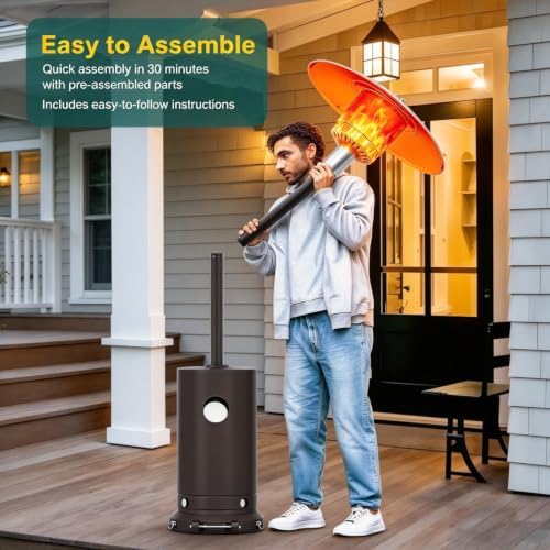 Stainless Steel Propane Outdoor Patio Heater with Wheels 48000 BTU in Brown, alternate view 5