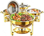 Stainless Steel Round Chafing Dish Buffet Set Food Warmer for Catering & Parties (Elegant Gold +Silver, 5QT)