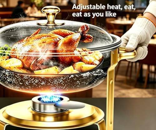 Stainless Steel Round Chafing Dish Buffet Set Food Warmer for Catering & Parties (Elegant Gold +Silver, 5QT), alternate view