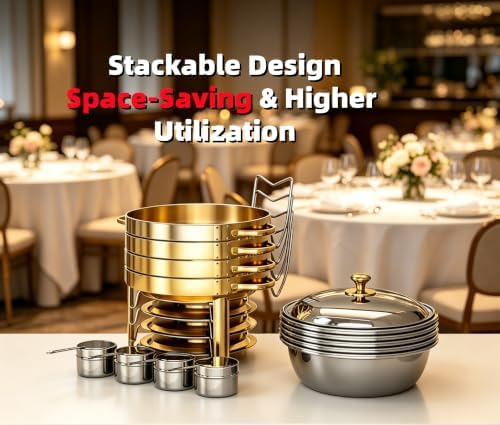 Stainless Steel Round Chafing Dish Buffet Set Food Warmer for Catering & Parties (Elegant Gold +Silver, 5QT), alternate view