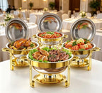 Stainless Steel Round Chafing Dish Buffet Set Food Warmer for Catering & Parties (Elegant Gold +Silver, 5QT), alternate view