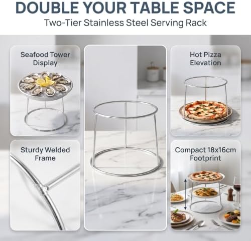 Stainless Steel Seafood Plate Rack 18x16cm Two Tier Pizza Stand in 18X16X15CM in Silver, alternate view 5