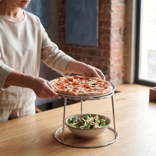 Stainless Steel Seafood Plate Rack 18x16cm Two Tier Pizza Stand in 18X16X15CM in Silver, alternate view 6