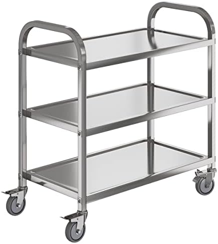 Stainless Steel Service Cart, 3 Tier, 400 lb, 37.4 in Tall Handle