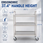 Stainless Steel Service Cart, 3 Tier, 400 lb, 37.4 in Tall Handle, alternate view 3