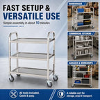 Stainless Steel Service Cart, 3 Tier, 400 lb, 37.4 in Tall Handle, alternate view 5