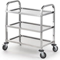 Stainless Steel Serving Trolley, 30" L x 16" W x 33" H 3 Tiered Shelf Kitchen Utility Cart, Rolling Casters