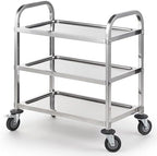 Stainless Steel Serving Trolley, 30" L x 16" W x 33" H 3 Tiered Shelf Kitchen Utility Cart, Rolling Casters