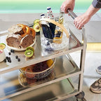 Stainless Steel Serving Trolley, 30" L x 16" W x 33" H 3 Tiered Shelf Kitchen Utility Cart, Rolling Casters, alternate view 2