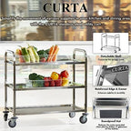 Stainless Steel Serving Trolley, 30" L x 16" W x 33" H 3 Tiered Shelf Kitchen Utility Cart, Rolling Casters, alternate view 5