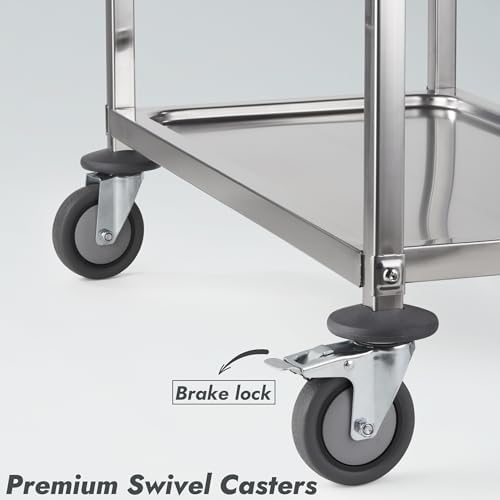 Stainless Steel Serving Trolley, 30" L x 16" W x 33" H 3 Tiered Shelf Kitchen Utility Cart, Rolling Casters, alternate view 6