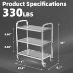 Stainless Steel Utility Cart with Wheels and Handle,29.5"*15.7"*33", alternate view 3