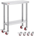 Stainless Steel Work Table 30 x 12 x 34 Inch, 700 LBS Load Capacity with 4 Wheels, 3 Adjustable Height Levels