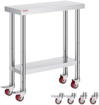 Stainless Steel Work Table 30 x 12 x 34 Inch, 700 LBS Load Capacity with 4 Wheels, 3 Adjustable Height Levels