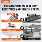 Stainless Steel Work Table 30 x 12 x 34 Inch, 700 LBS Load Capacity with 4 Wheels, 3 Adjustable Height Levels, alternate view