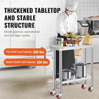 Stainless Steel Work Table 30 x 12 x 34 Inch, 700 LBS Load Capacity with 4 Wheels, 3 Adjustable Height Levels, alternate view