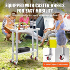 Stainless Steel Work Table 30 x 12 x 34 Inch, 700 LBS Load Capacity with 4 Wheels, 3 Adjustable Height Levels, alternate view