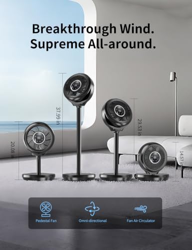 Standing Fan for Bedroom 180° Omnidirectional Oscillating 20dB Quiet Sleep, alternate view 2