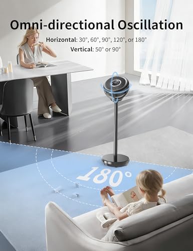 Standing Fan for Bedroom 180° Omnidirectional Oscillating 20dB Quiet Sleep, alternate view 6