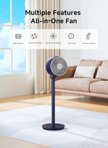Standing Fan for Bedroom, 9" Blade Pedestal Fan with Remote, DC Motor, 12 Speeds, Quiet 25dB, 960CFM High, alternate view 3