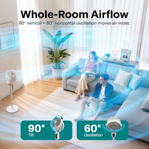 Standing Fan for Bedroom | 90° Vertical & 60° Horizontal Oscillations | Adjustable Pedestal Fan with Remote, alternate view 2