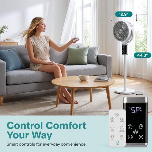 Standing Fan for Bedroom | 90° Vertical & 60° Horizontal Oscillations | Adjustable Pedestal Fan with Remote, alternate view 6
