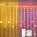 Star Curtain Lights Battery Powered, 10ft x 3.3ft Warm White & Multicolor Twinkle Fairy String Lights Curtain