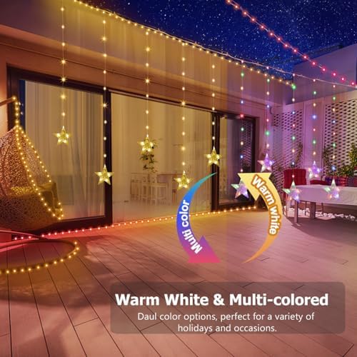 Star Curtain Lights Battery Powered, 10ft x 3.3ft Warm White & Multicolor Twinkle Fairy String Lights Curtain, alternate view