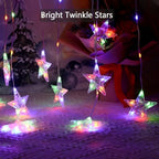 Star Curtain Lights Battery Powered, 10ft x 3.3ft Warm White & Multicolor Twinkle Fairy String Lights Curtain, alternate view