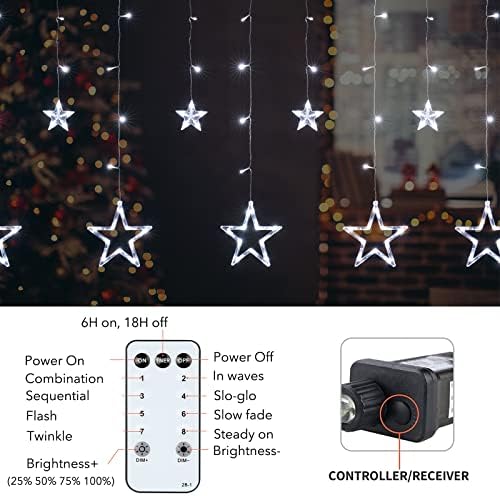 Star Curtain Lights for Bedroom - Plug-in 9ft 138 LED Fairy Twinkle Lights with 12 Star Drops, Connectable, alternate view 5